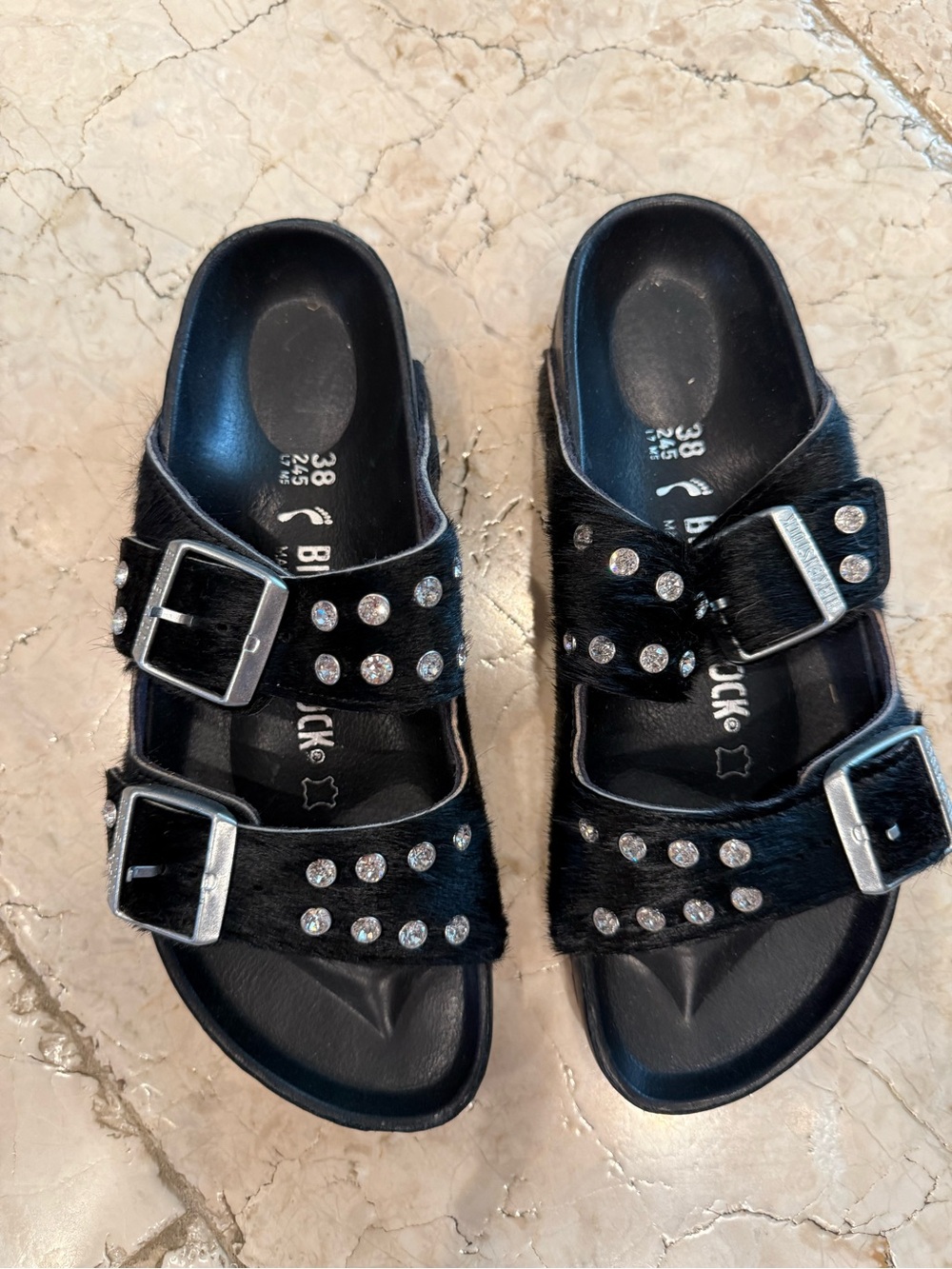 Birkenstock ponyhair embellished sandals